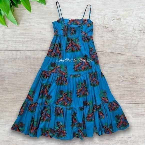 J.Crew tiered turquoise lobster print midi dress shop@iamwarrior - Picture 3 of 15